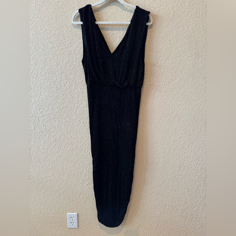 Alice + Olivia Black/Gold Sparkle Shimmer Tight Ruched Cocktail Dress. Size L